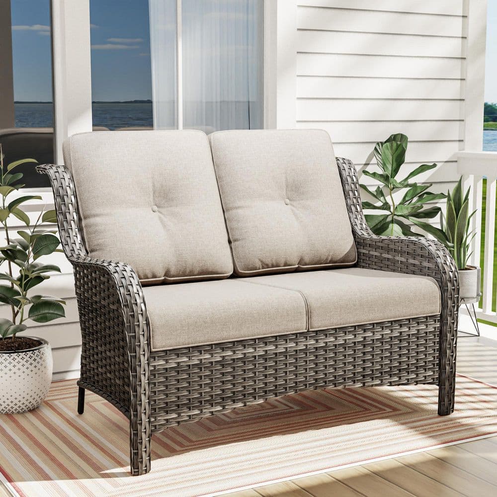 Wicker Outdoor Loveseat Patio Couch with Beige Cushions price history on PriceWatchPro
