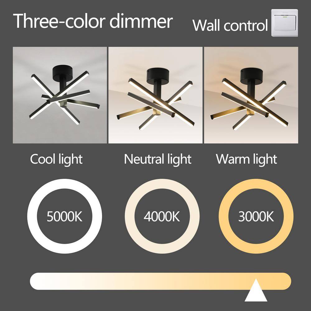 Black Aluminum Modern LED Semi-Flush Mount Ceiling Light