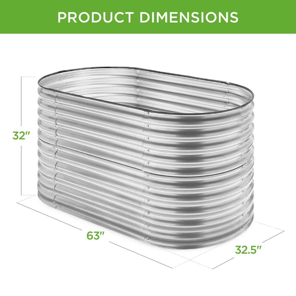 63in Silver Powder-Coated Steel Oval Raised Garden Bed
