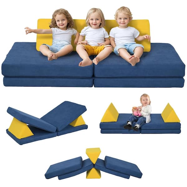 6-Piece Blue Indoor Modular Kids Foam Couch with Washable Cover