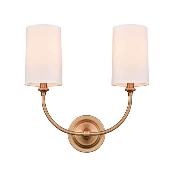 Innovations Giselle 2-Light Brushed Brass Wall Sconce with Off-White Cotton Fabric Shade