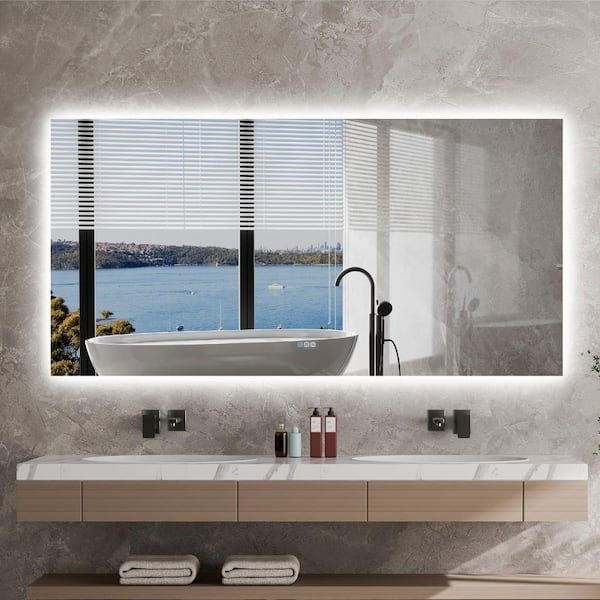 84 in. W x 42 in. H Rectangular Frameless Wall Backlit LED Bathroom Vanity Mirror in Aluminum, Dimmable, Anti-fog