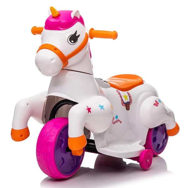 TOBBI 6 Volt Electric Kids Ride On Unicorn Toy Riding Pony with Wheels and Music Rose Red TH17S1069