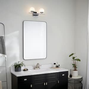Jasper 16.5 in. 2-Light Chrome Halogen Mid-Century Modern Bathroom Vanity Light with Etched Glass Shade
