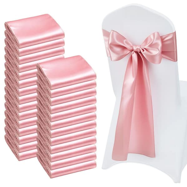 Satin Chair Sashes Bows 100 Piece Chair Ribbon Ties Back Sash, 7 x 108 in., Rose Gold Cover Wedding Reception Decoration
