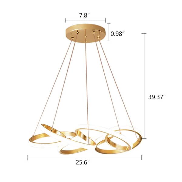 78-Watt Integrated LED Gold Modern Irregular Ring Geometric Design  Chandelier with Acrylic Shade and Remote