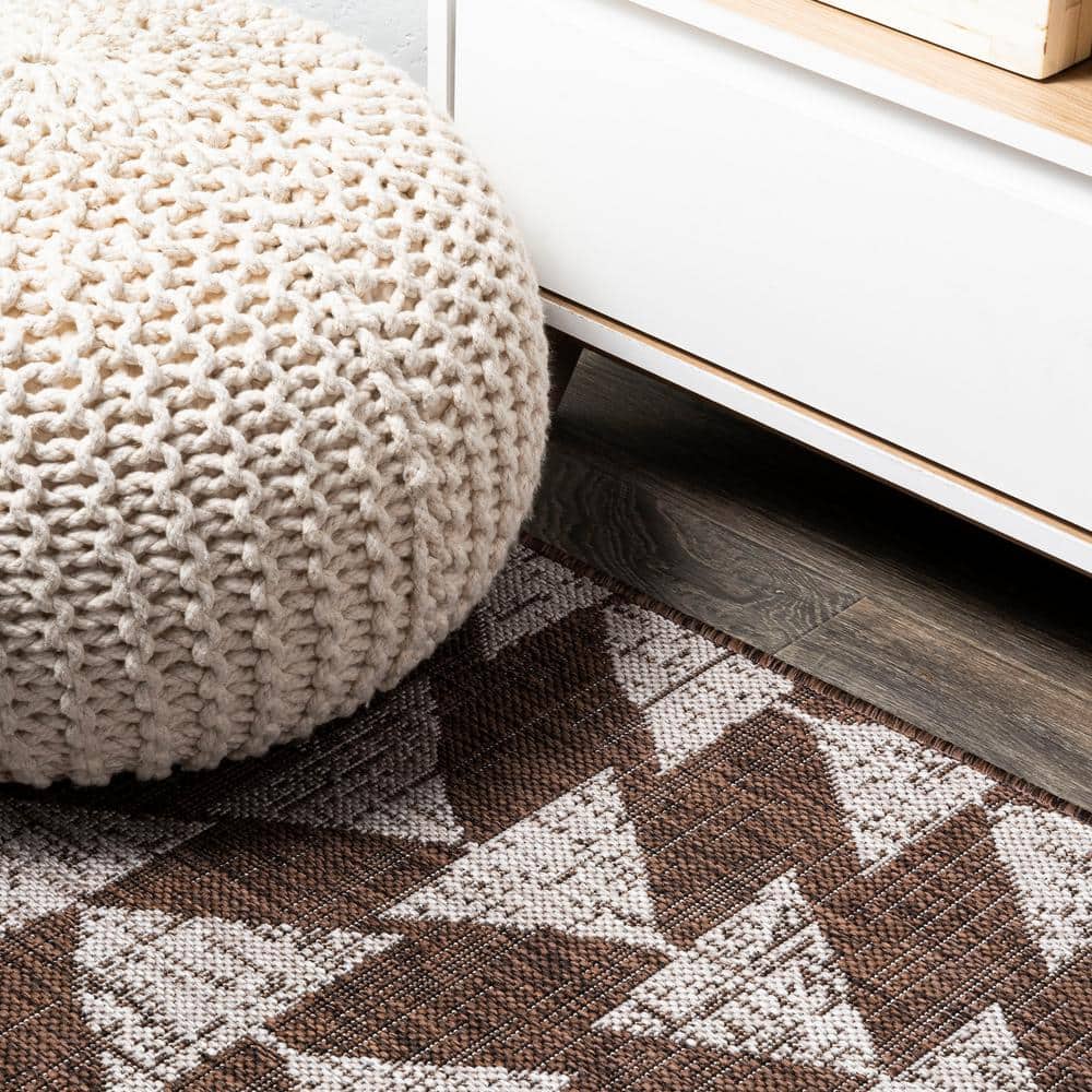 Moroccan-Inspired Mid-Century Modern Geometric Rug in Brown/Beige