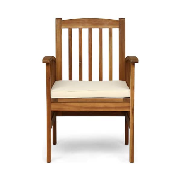 Tenleaf 2-Piece Brown Wood Outdoor Dining Chair with Beige Cushions