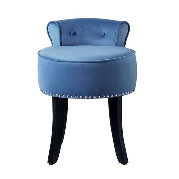Inspired Home Margot Nailhead Trim Rolled Back Slate Blue VelvetVanity Stool