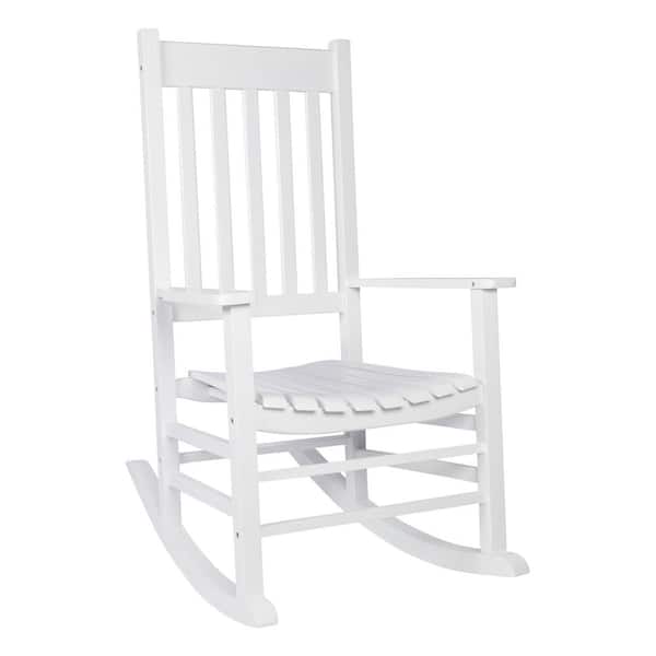 44"H White Porch Rocker made of Acacia, Porch Rocking Chair, Classic Wooden Porch Rockers, Indoor or Outdoor