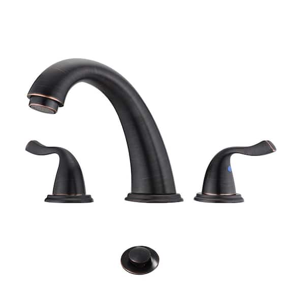 Aurora Decor ABA deck-mount 8 in. Widespread Double Handle Bathroom Faucet Drain Kit Included in Oil Rubbed Bronze (1-Pack)