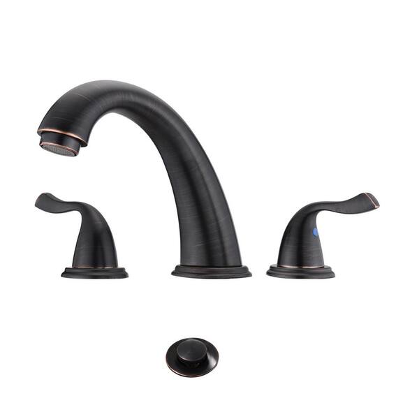 Aurora Decor ABAD deck mount 8 in. Widespread Double Handle Bathroom Faucet Drain Kit Included in Oil Rubbed Bronze (1 Pack)