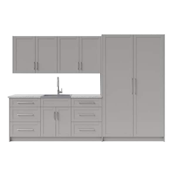 NewAge Products Home Kitchen Gray Particle Board Assembled Shaker Stock 11-Piece Kitchen Cabinet Set (123.07 in. x 84 in. x 25.5 in.)
