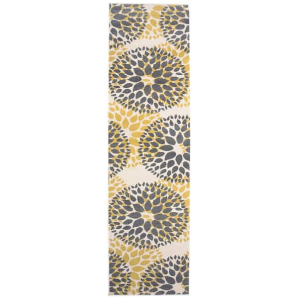 World Rug Gallery Modern Floral Circles Yellow 24 in. x 120 in. Runner Rug