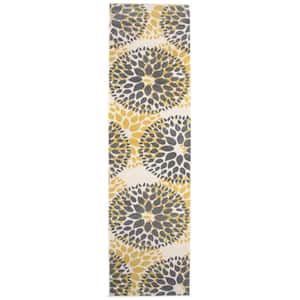 Modern Contemporary Floral Circles Yellow 2 ft. x 7 ft. 2 in. Indoor Runner Rug