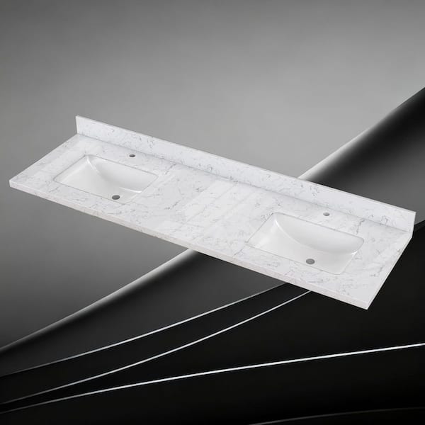 72 in. W x 22 in. D Engineered Stone Composite Rectangular Double Sink Vanity Top in Carrara White with Backsplash
