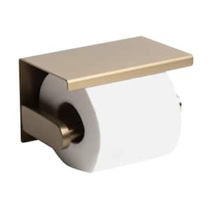 Wall Mounted Toilet Paper Holder with Shelf in Brushed Gold