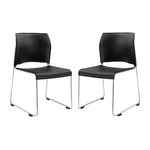 Black Polypropylene Plastic Stack Chair (2-Pack)