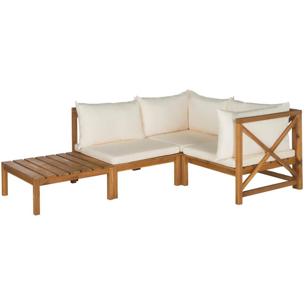 Teak Brown Acacia Wood 3-Piece Outdoor Sectional Sofa Set