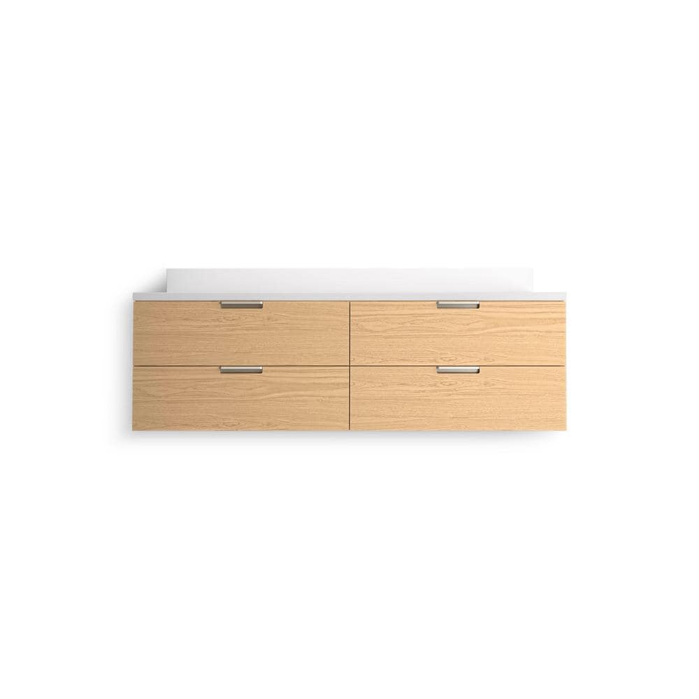 Maxstow 60" Light Oak Wall-Hung Double Vanity with Quartz Top
