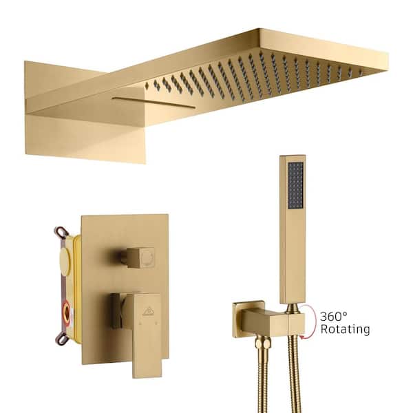 CASAINC 1-Spray Patterns with 2.5 GPM 22 in. Wall Mount Dual Shower Heads in Spot Resist Brushed Gold (Valve Included)