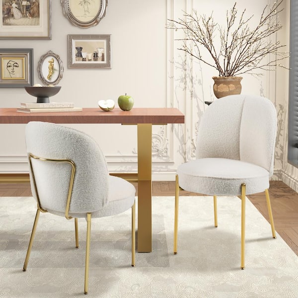 Clihome Modern Beige Round Upholstered Kitchen Dining Chairs (Set of 2)