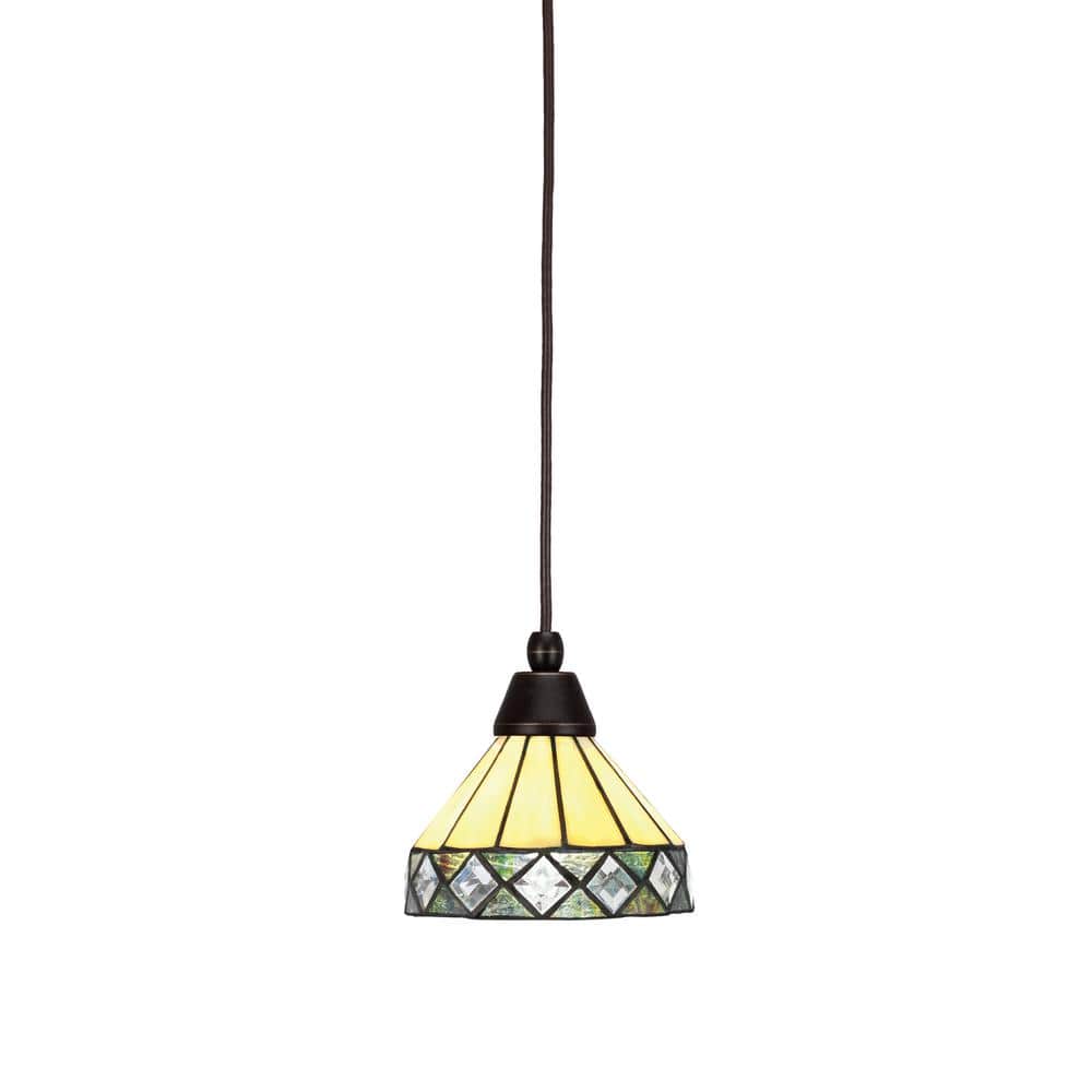 Bryson 7 in. 1-Light Dark Granite Cord Pendant Light with 7 in. Diamond Pea