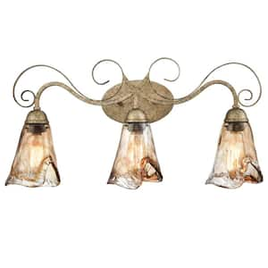 8.7 in. 3-Light Amber Vanity Light with Colored Glass Shade