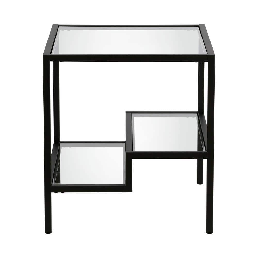 Contemporary Blackened Bronze 20" Square Glass Side Table