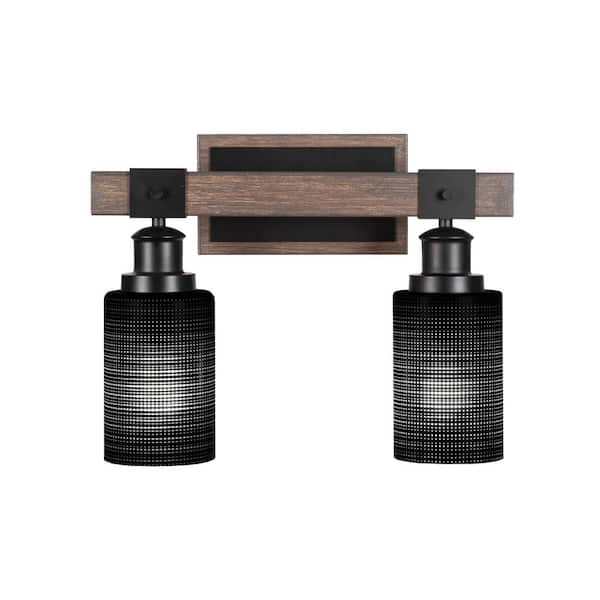 Unbranded Richmond 15 in. 2-Light Vanity Light Black/Painted Wood-look Metal with 4 in. Black Matrix Glass Shade no bulbs included