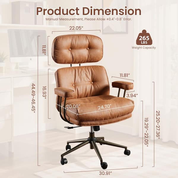 Aro Suede Swivel Ergonomic Office Task Chair in Light Brown with Desk Chairs High Back Lumbar Support Adjustable Arms