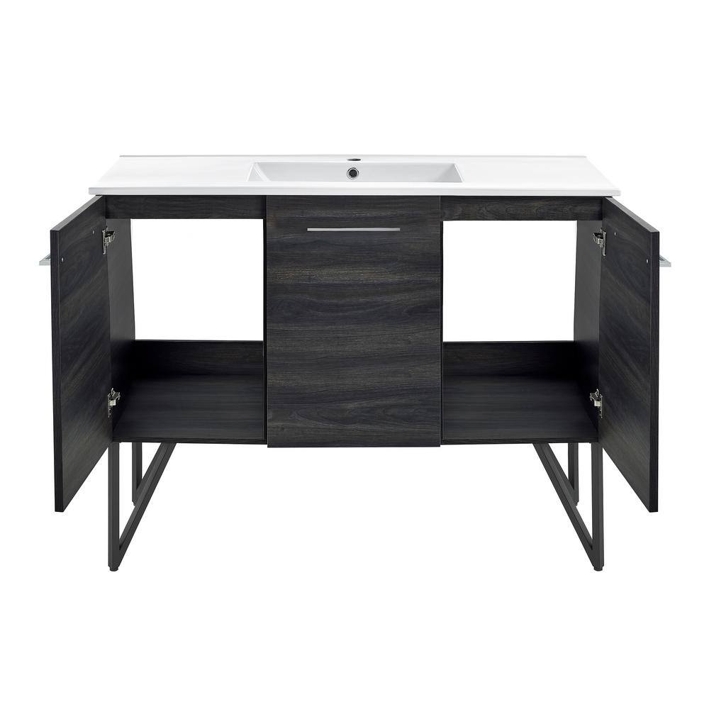 Annecy 48" Black Walnut Freestanding Bathroom Vanity with White Basin