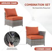 Vesta Gray 16-Piece Wicker Outerdoor Patio Rectangular Fire Pit Set with Orange Red Cushions and Swivel Rocking Chairs