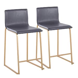 Mara 34.5 in. Grey Faux Leather and Gold Metal High Back Counter Stool (Set of 2)