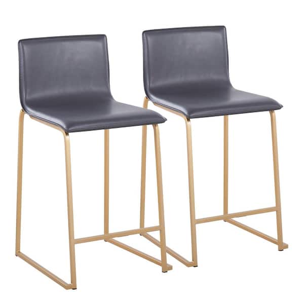 Lumisource Mara 34.5 in. Grey Faux Leather and Gold Metal High Back Counter Stool (Set of 2)