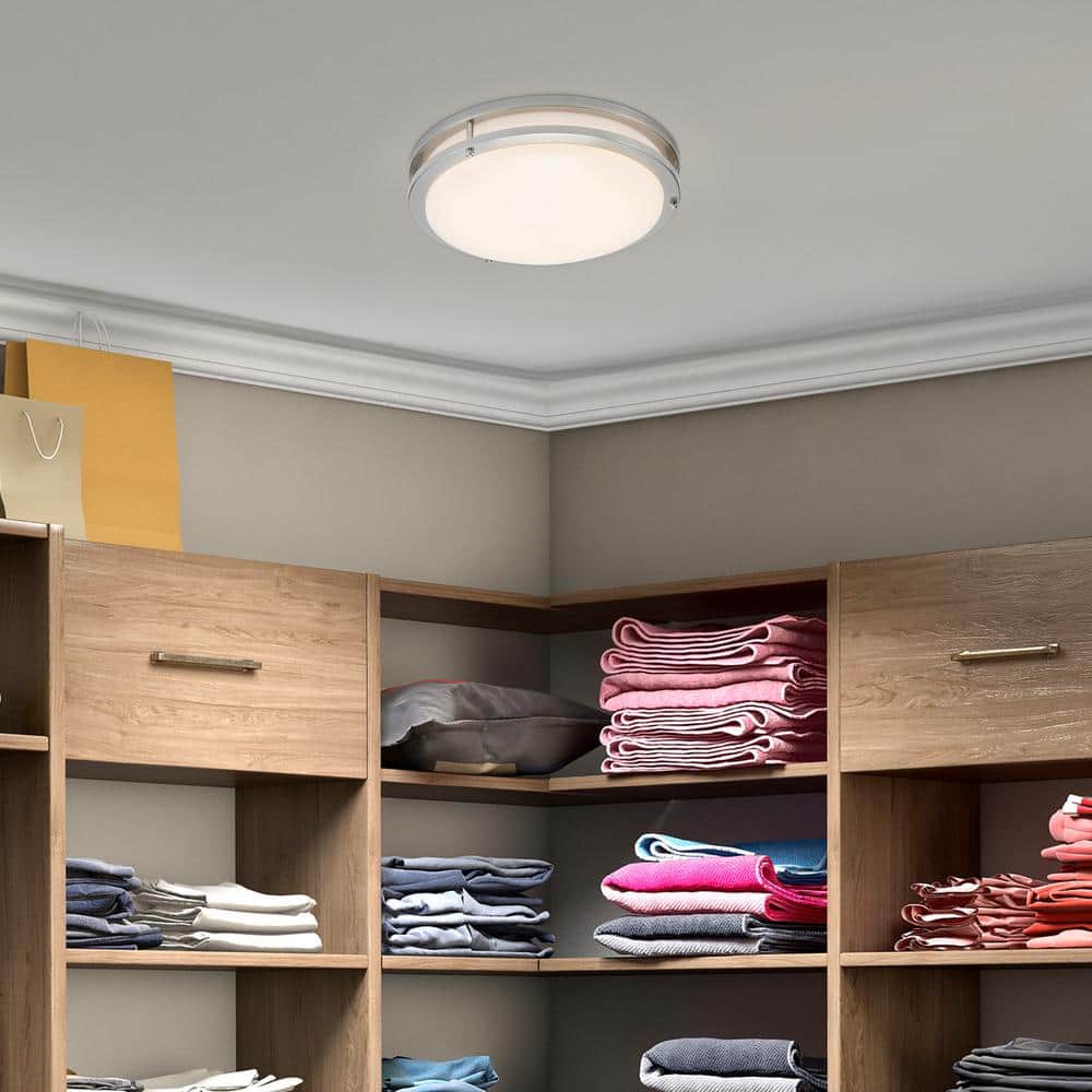 14-Inch Satin Nickel LED Round Flush Mount Ceiling Light with Motion Sensor