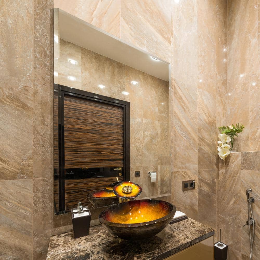 Elegant 36" Square Frameless Beveled Wall Mirror with Shelf