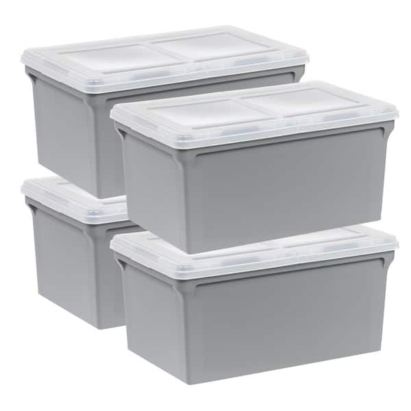 13.74 in. W x 10.75 in. H Wing-Lid Letter Size File Organizer Storage Box, Gray with Clear Lid 4 Pack Letter Size