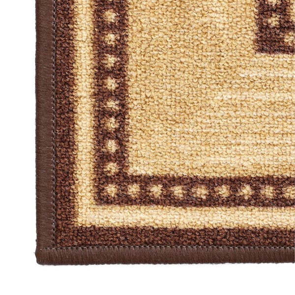 Ottomanson Classics Non-Slip Rubberback Bordered 2x7 Indoor Runner Rug, 1'10 x 7', Brown