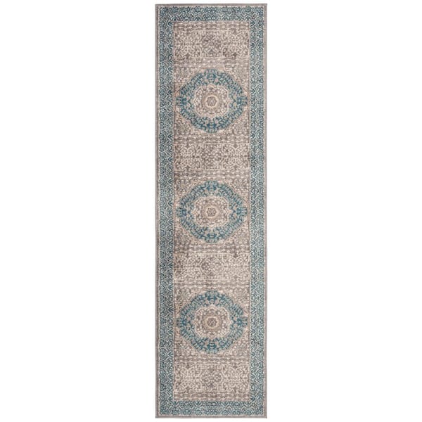 Sofia Light Gray/Blue 2 ft. x 16 ft. Border Runner Rug