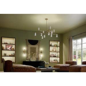 Gala 55.75 in. 12-Light Champagne Bronze and White LED Modern Shaded Tiered Chandelier for Dining Room
