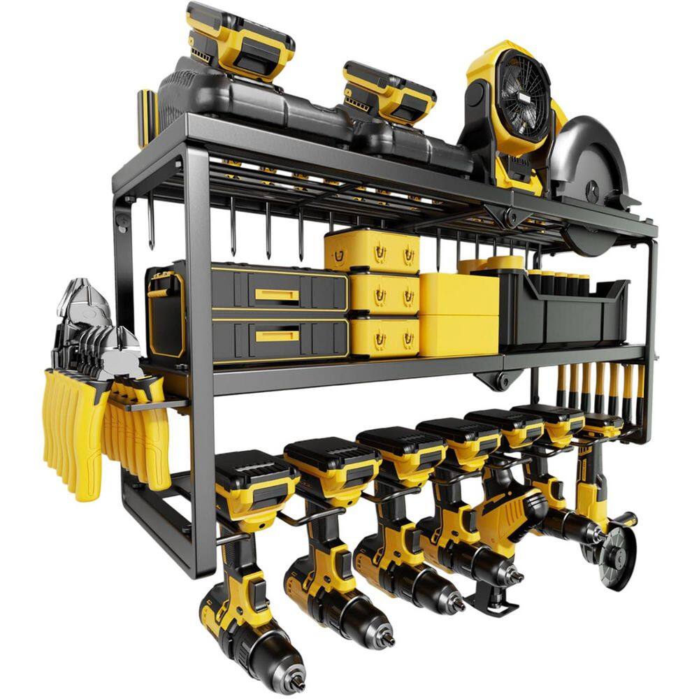 Heavy Duty 26 in. Black Steel Extra Large 7-Drill Holder Organizer with Side Hangers Wall Rack for Garage Storage price history on PriceWatchPro