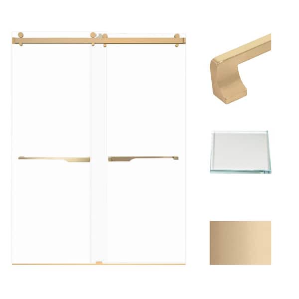 Brooklyn 60 in. W x 80 in. H Double Sliding Frameless Shower Door in Champagne Bronze with Low Iron Glass