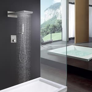 Triple Handle Thermostatic 3-Spray Patterns Shower Faucet 1.8 GPM with Self-cleaning Nozzles Heads in Brushed Nickel