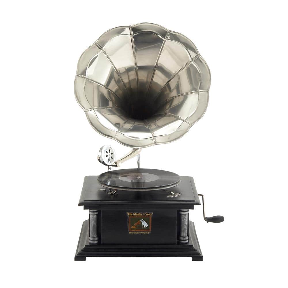 Black Mango Wood Vintage Functional Gramophone with Record
