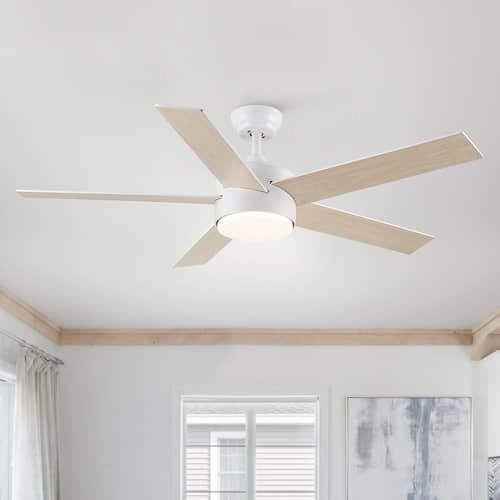 52 in. Modern LED Indoor White Ceiling Fan with 5 Reversible Plywood Blades and Remote Control YUHAO Ceiling Fans With Lights