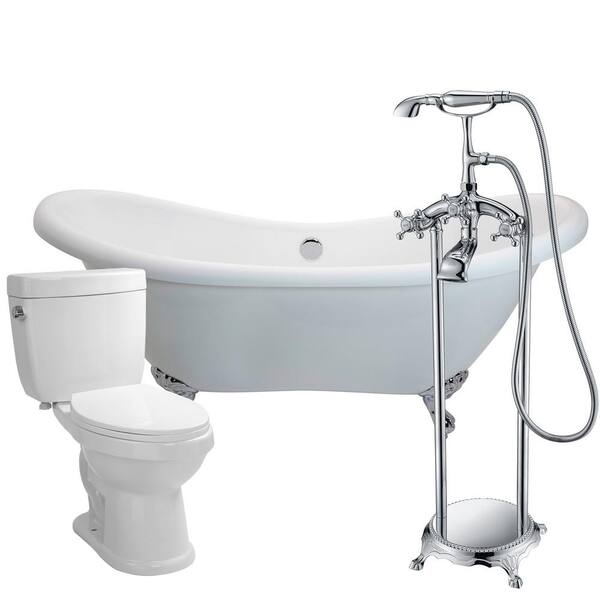 ANZZI Aegis 68.75 in. Acrylic Clawfoot Non-Whirlpool Bathtub in White with Tugela Faucet and Talos 1.6 GPF Toilet