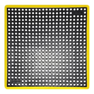 K-Series Safety Tract Black/Yellow 36 in. x 36 in. x 3/4 in. Anti-Fatigue Drainage Rubber Non-Slip Grease-Resistant Mat