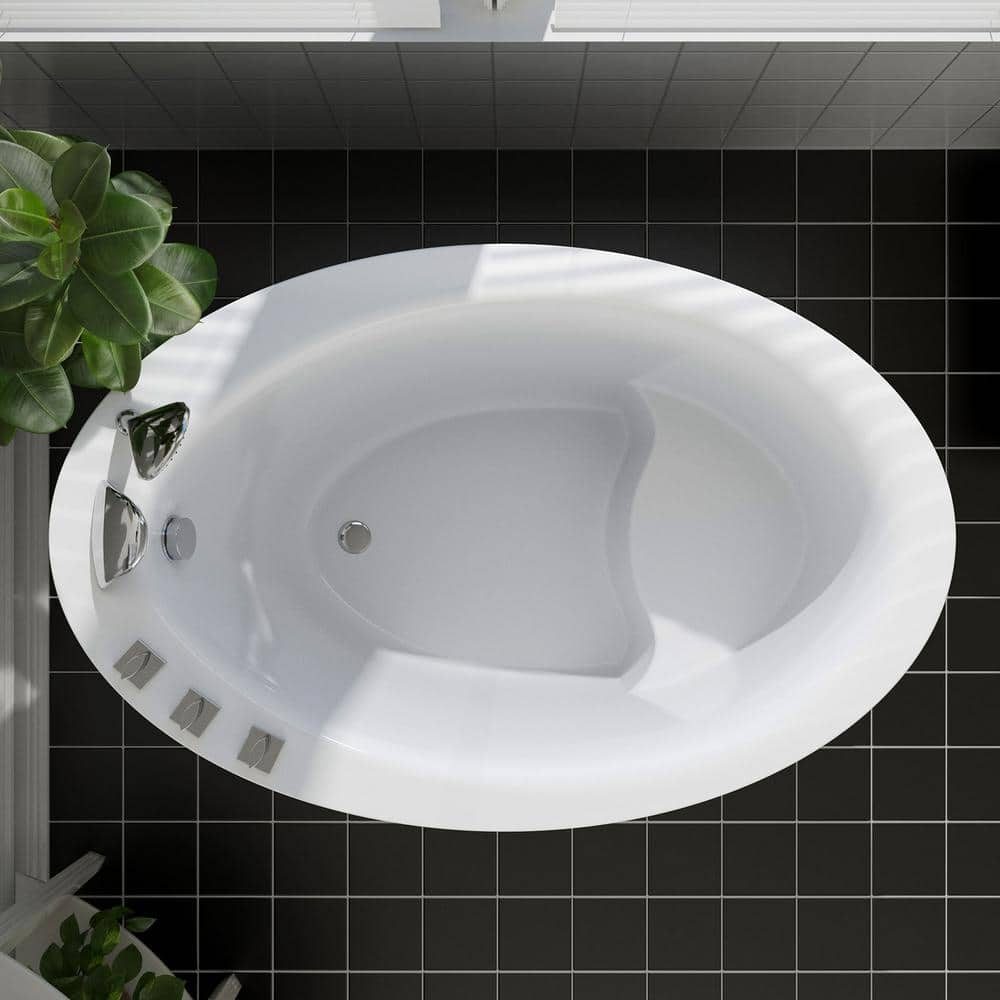 59'' White Acrylic Freestanding Soaking Bathtub with Faucet