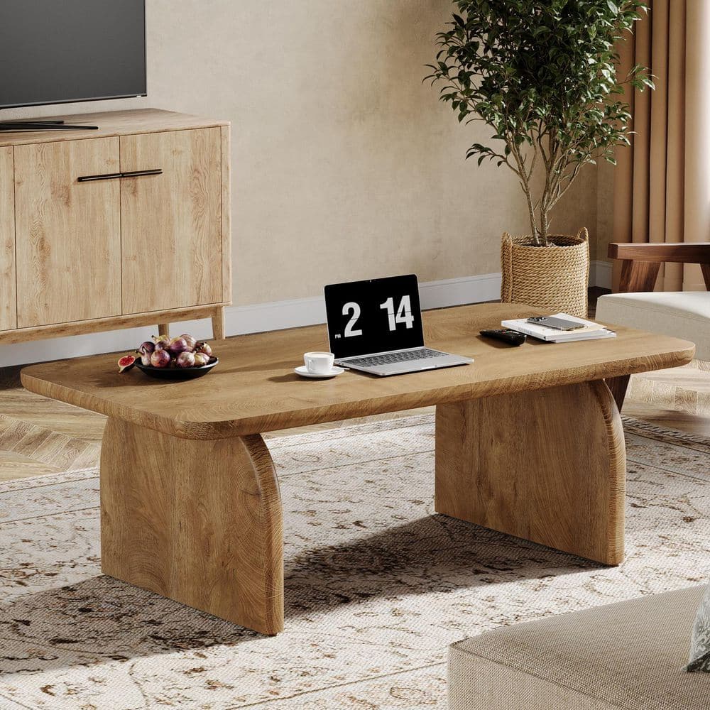 Allan 47 in. Natural Brown Rectangle Wood Coffee Table with Sturdy Base & Rounded Corners Farmhouse Living Center Table price history on PriceWatchPro